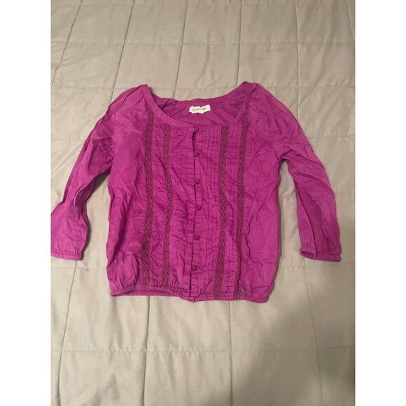 Aeropostale Womens XS Purple Button-Up 3/4 Sleeve Top With Lace Details - Picture 2 of 4